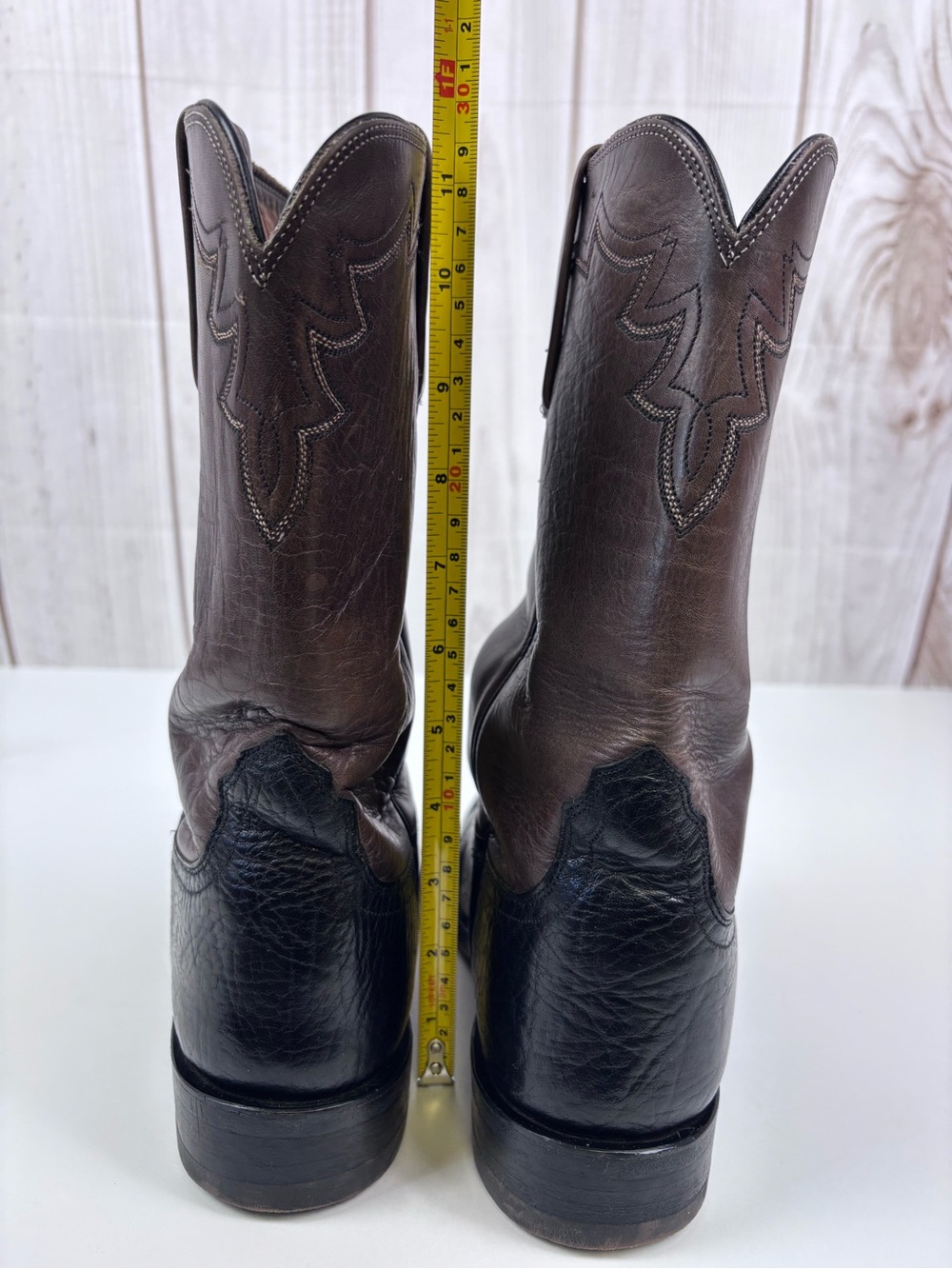 Vintage Lucchese 2000 Two-Tone Leather Western Cowboy Boots Black Brown Sz 8EE - Picture 15 of 16